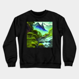 Digital painting of Mountains, Plants and River Crewneck Sweatshirt